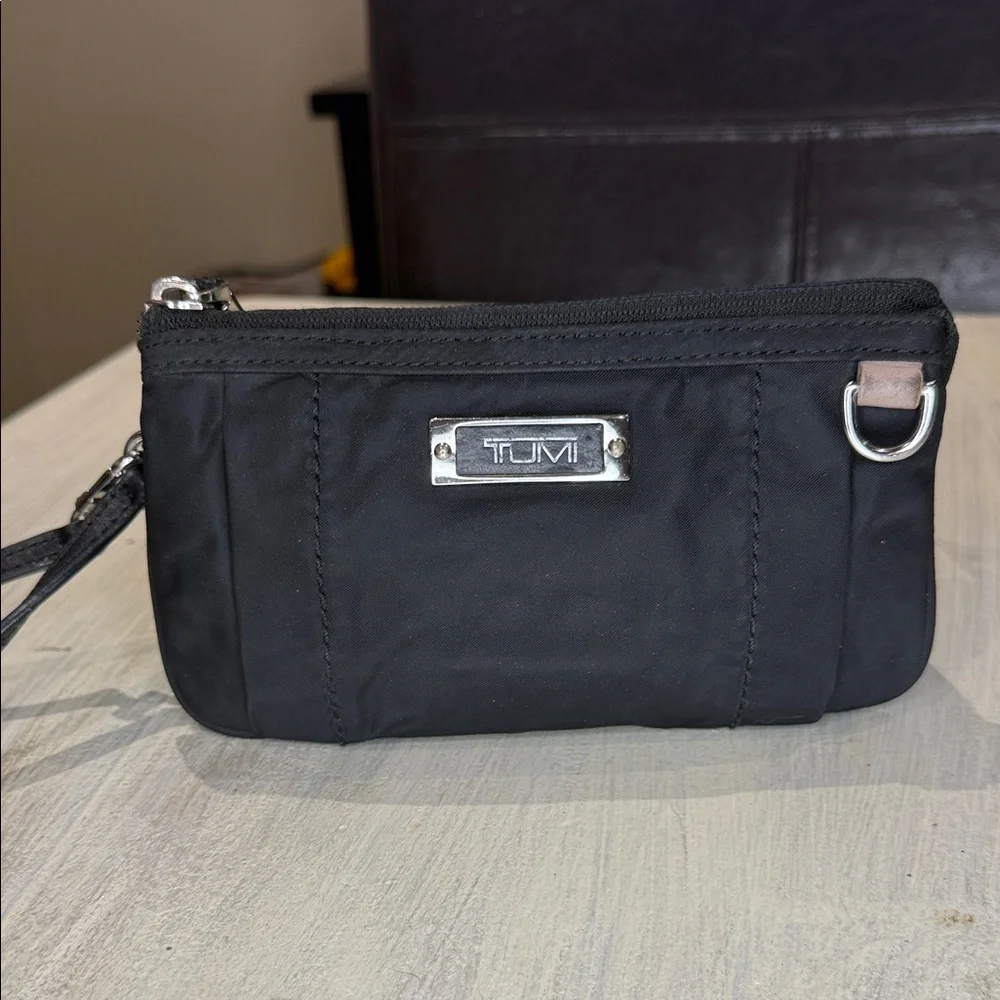 TUMI Black Voyager Vienna Nylon Triple Compartment Wristlet